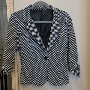 Black and white stretch blazer 3/4 sleeves Med